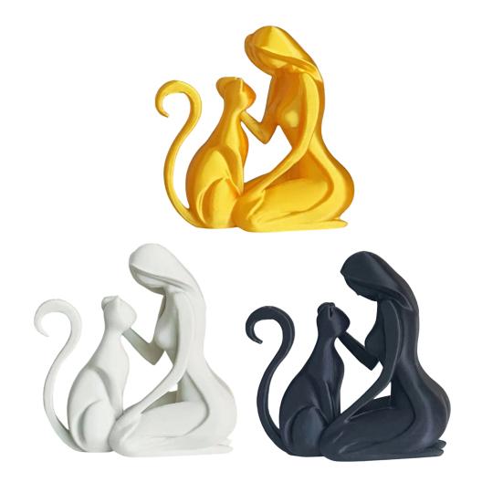 Baizihuahu 3D Printed Sculpture, Woman And Cat Shape, Matte Finish Durable Figurine, Light Luxury Style Ornament for Home Decor