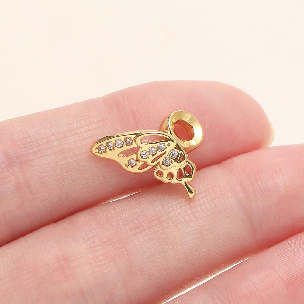 1Pcs 14/18K Gold Color Plated Butterfly Wings Spacer Beads with Zircon for DIY Bracelet Necklace Jewelry Making Accessories