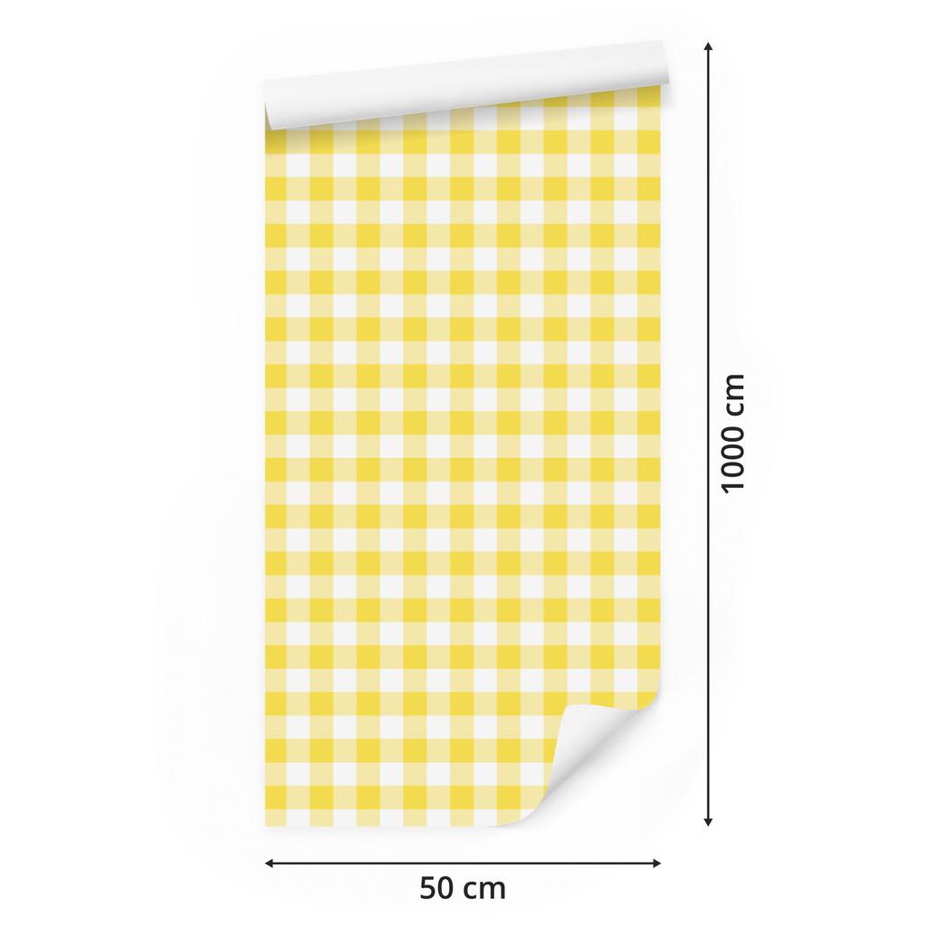 Yellow Checkered Wallpaper in Cream, White and Yellow for Living Room and Bedroom 50x1000