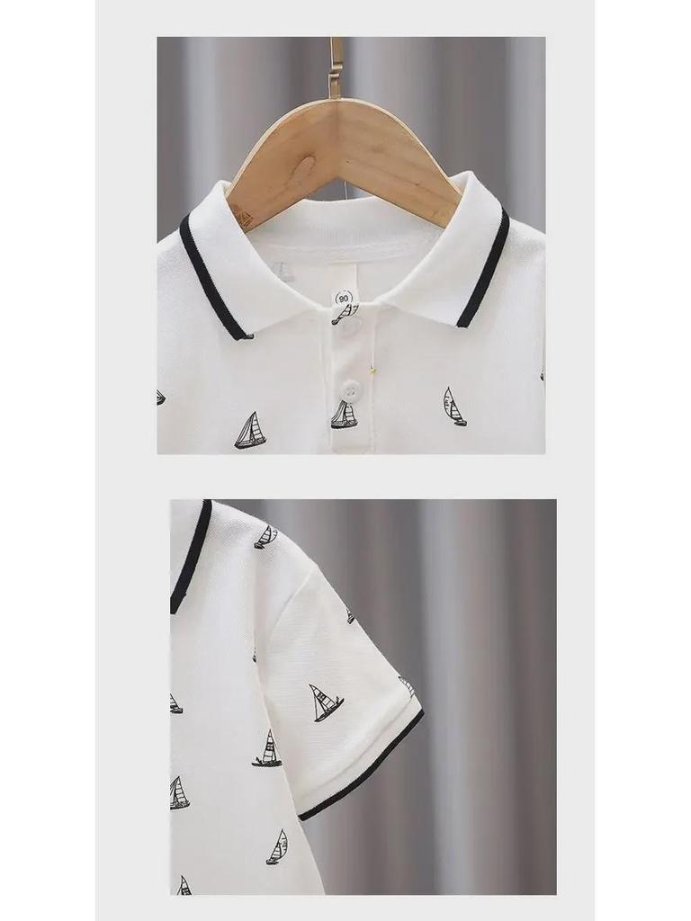 Ha Weijia Single-Color Sailboat T-Shirt – Boys' Short Sleeve