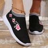 Fashion Floral Embroidered Breathable Running Shoes for Women Lightweight Soft Sole Knitting Sneakers Woman Comfort Flats Sports Shoes
