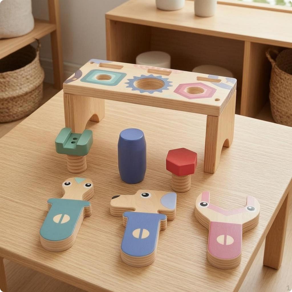Tool Table Toy Cutout Holes Wooden Balance Printed Shapes
