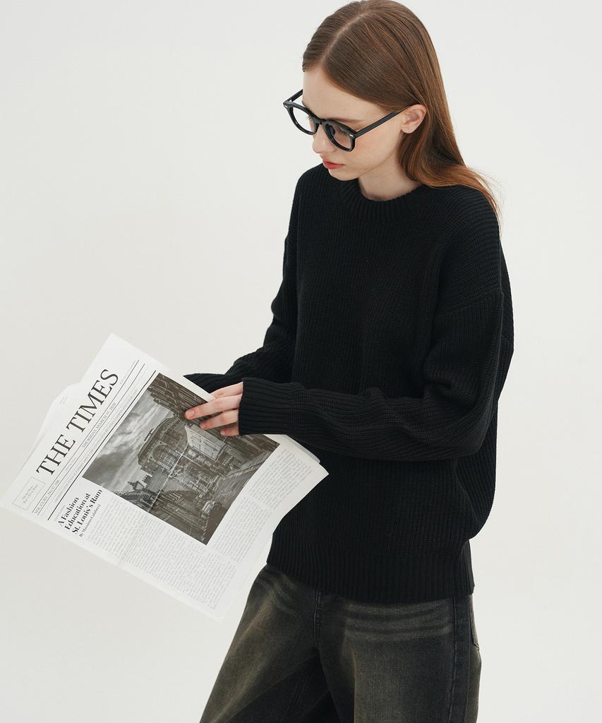 BLOND9 Alpha Crew Neck Round Knit_Black