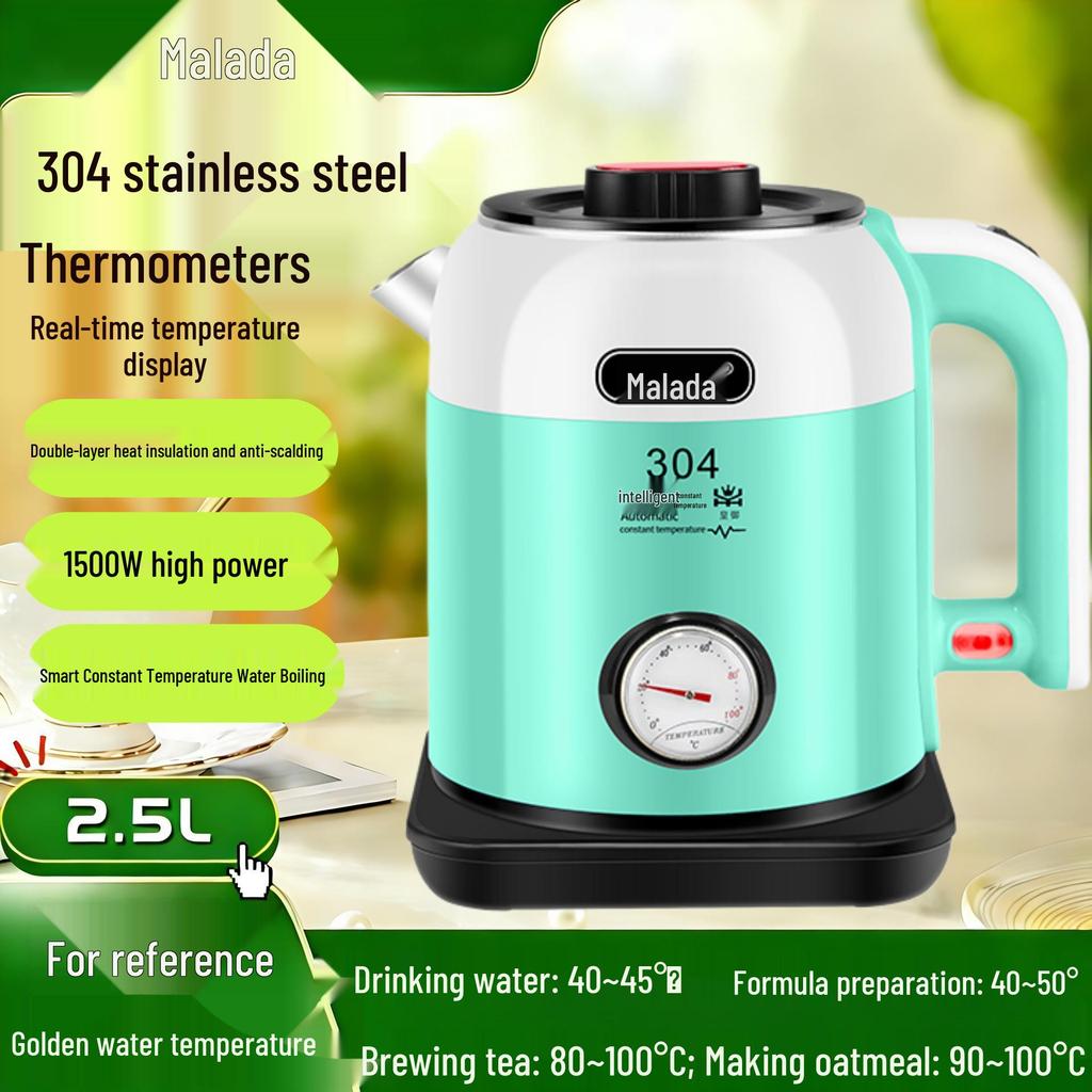 Smart 304 Stainless Steel Electric Kettle with Real-Time Temperature Display, Large Capacity, Safe for Infants and Pregnant Women.