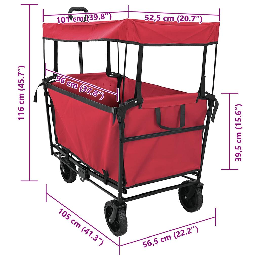 Folding Handcart Red 105 X 56.5 X 116 Cm Oxford Fabric