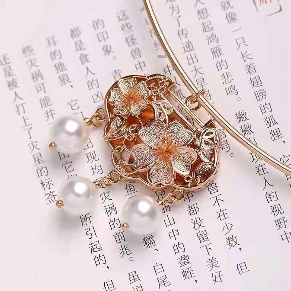 Chinese Style Longevity Lock Pendant Flower Ruyi Pearl Choker Elegant Vintage Hanfu Necklace  Party