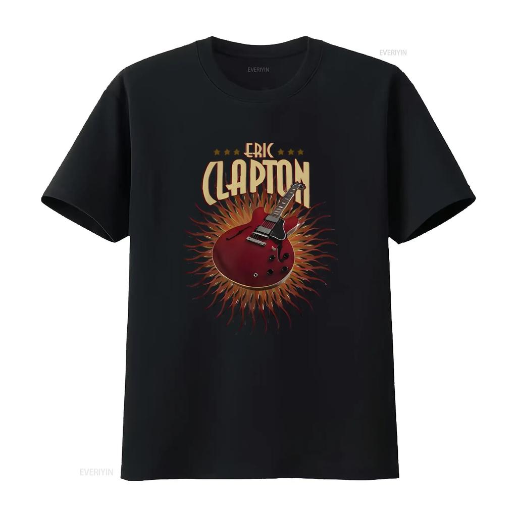 Eric Clapton Guitar Flames Smoke Music T Shirt for Men Rock Style vintage Washed Top For Everyday Wear Versatile Unisex Stylish