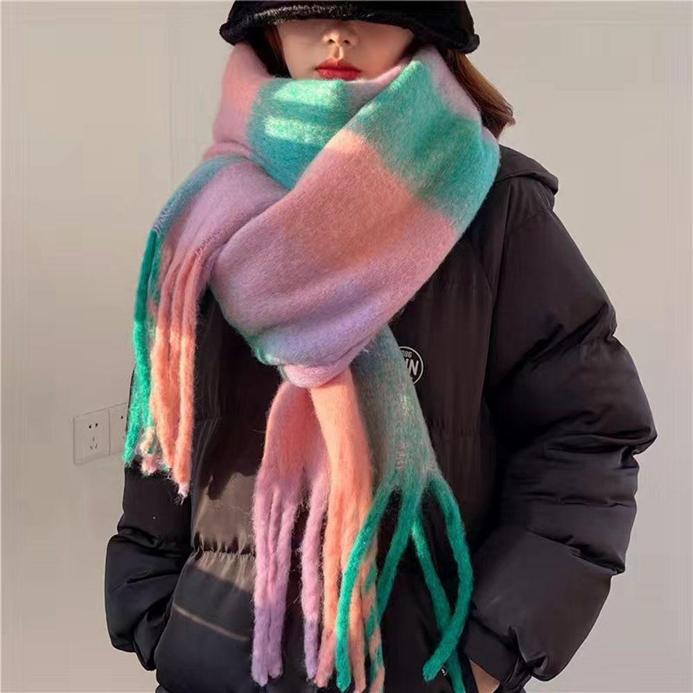 Korean Style Scarves Stripe Cashmere Scarves Plaid Scarf Pashmina  Wraps Female Cashmere Shawl