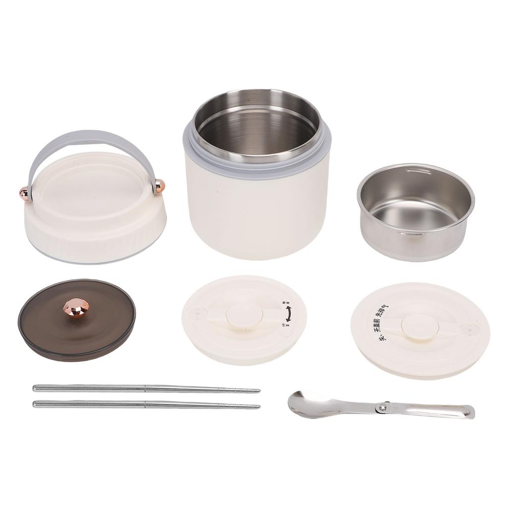 Insulated Lunch Container White Wide Mouth Portable Stainless Steel Vacuum Insulated Food Jar with Handle for Office