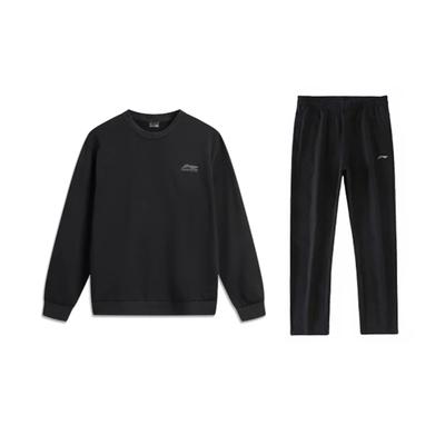Li Ning Minimalist Embroidered Casual Sports Crew Neck Pullover Long Sleeve Sweatshirt Set Unisex Sweatshirt Black AWDVK45-1+AKLU881-1