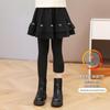 Girls' Fleece-Lined Skirt Leggings - Thickened Two-Piece for Autumn & Winter