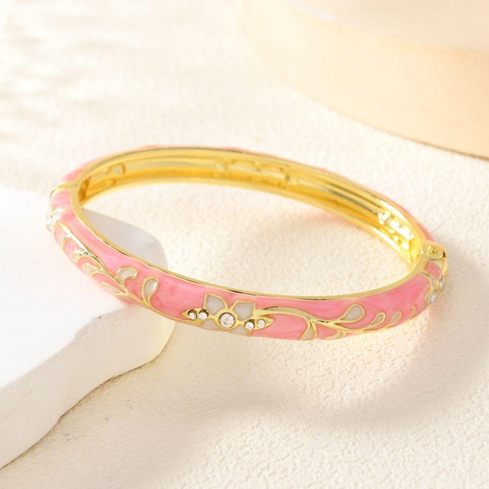 Rhinestone Flower Jewelry Flower Design Enamel Bracelet Jewelry Cloisonné Bracelet  For Girls