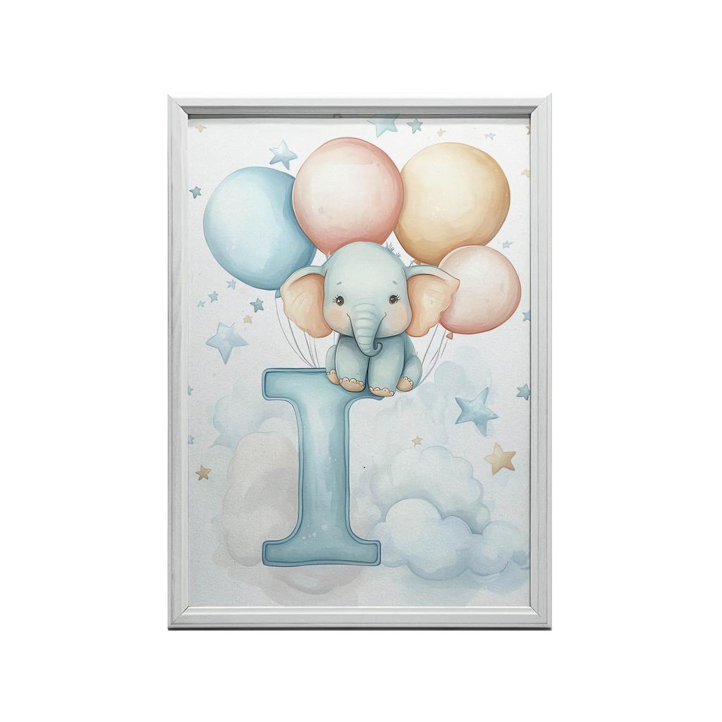 Poster Elephant On the Letter I Poster Elephant On the Letter I, 70X100 Cm, Dark Brown Wooden Frame, 230 Gsm Matte Paper