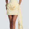 French pure desire tube top short dress lace piping three-dimensional fishbone waist pleats irregular streamer dating small dress