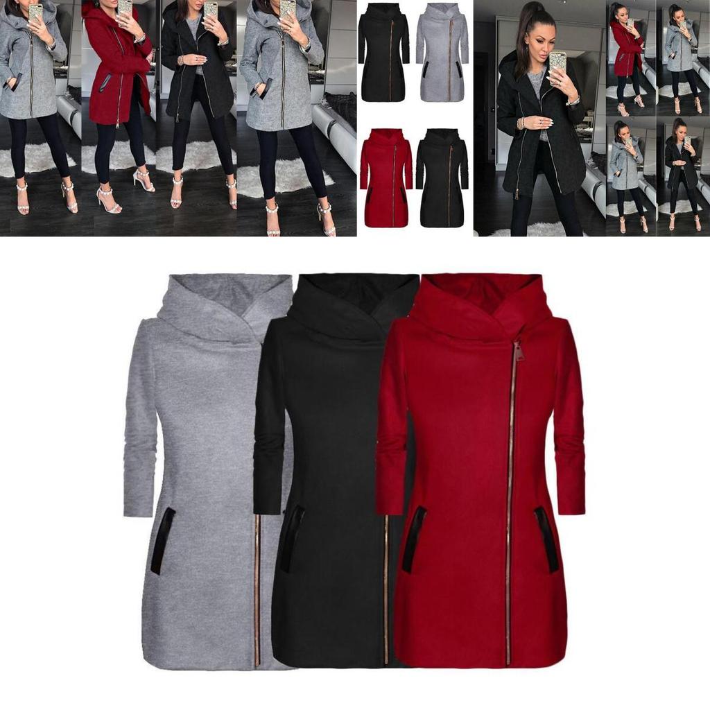 Stylish Women's Autumn Winter Zip Hooded Coat Jacket With Long Sleeve Design For All Occasions