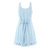 Summer French Pure Lust Girlish Blue Plaid Lace Sweet Waist Strap Vest Dress Women
