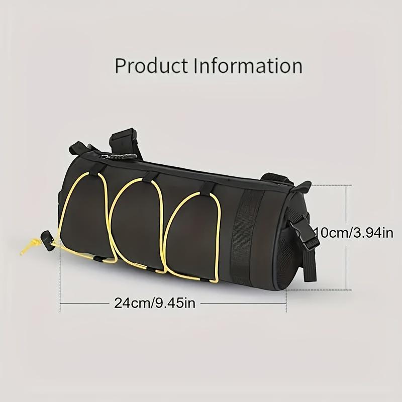 Large Capacity Adjustable Bicycle Handlebar Bag Portable Front Frame Tube Bag Cylindrical Design, Elastic Securing System, Bike Bag
