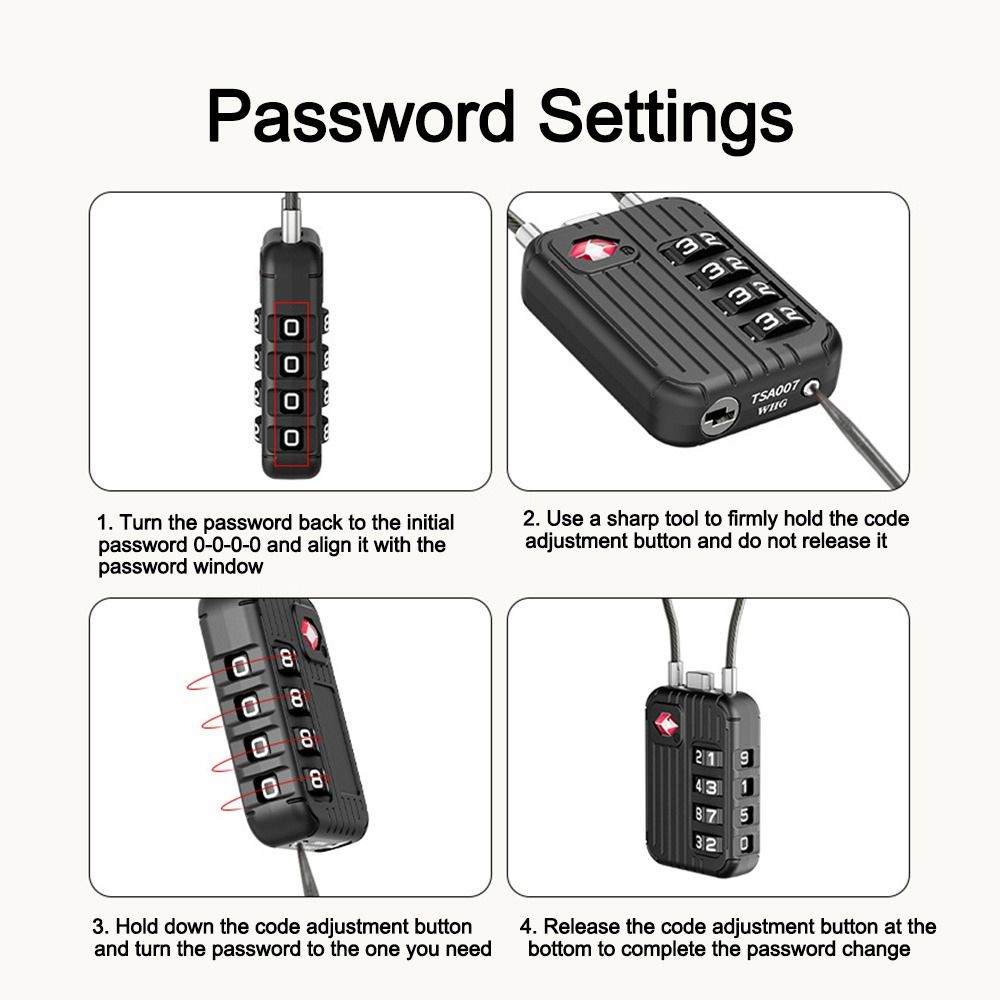 Anti-theft 4 Digit Combination Lock Zinc Alloy Wire Rope Padlock Customs Password Lock  for Travel