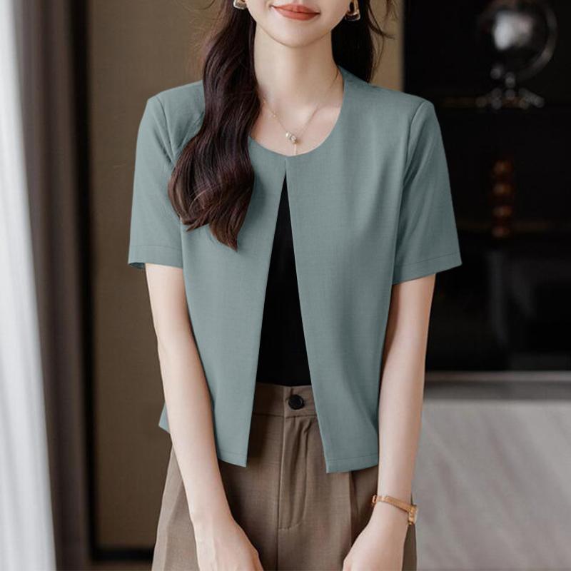 ZANZEA Women Casual Round Neck Short Sleeve Thin Cardigan Tops