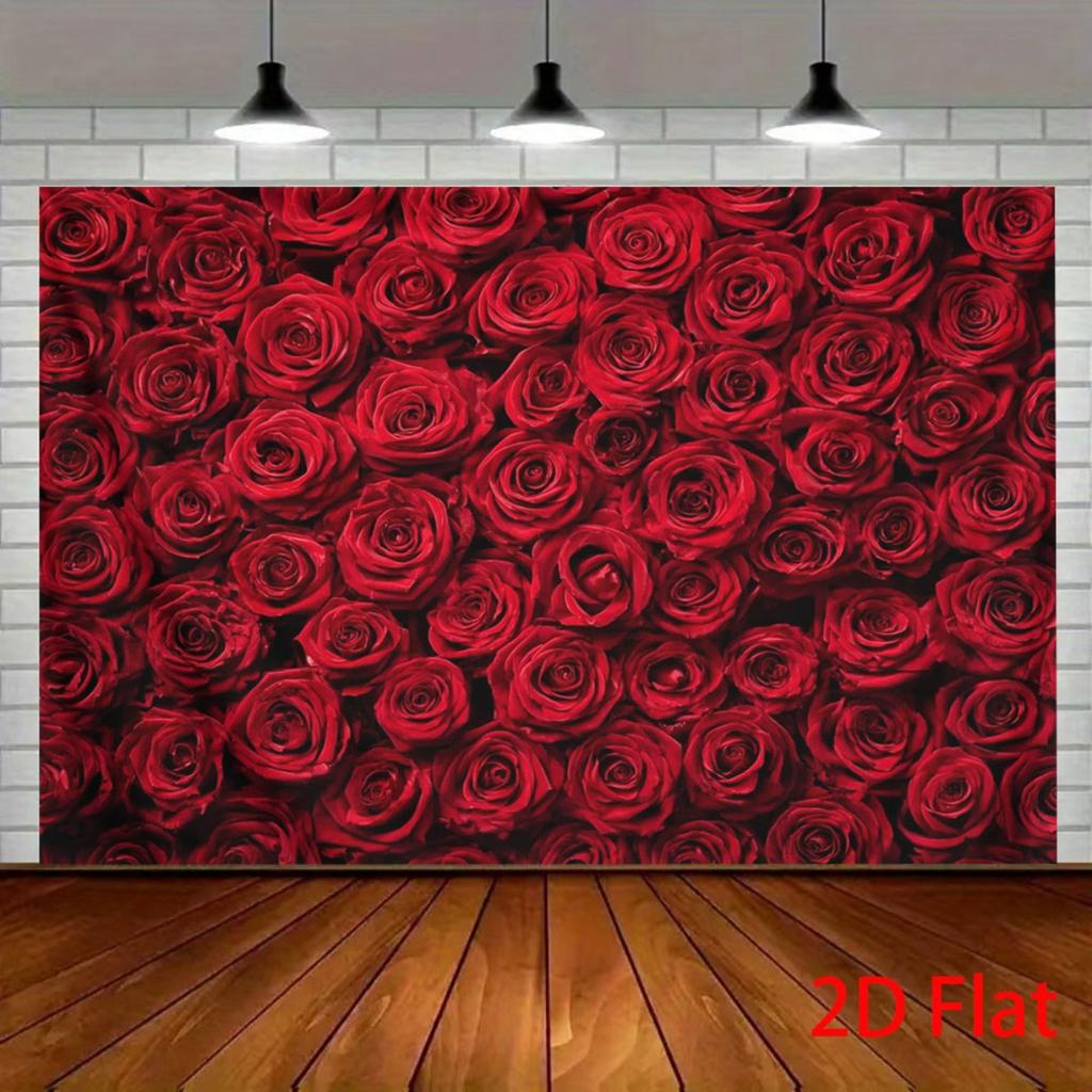 2D Flat Banner, 1 Piece of 2D Flat Red Love Rose Valentine's Day Oversized Background Banner Party Banner Background Party