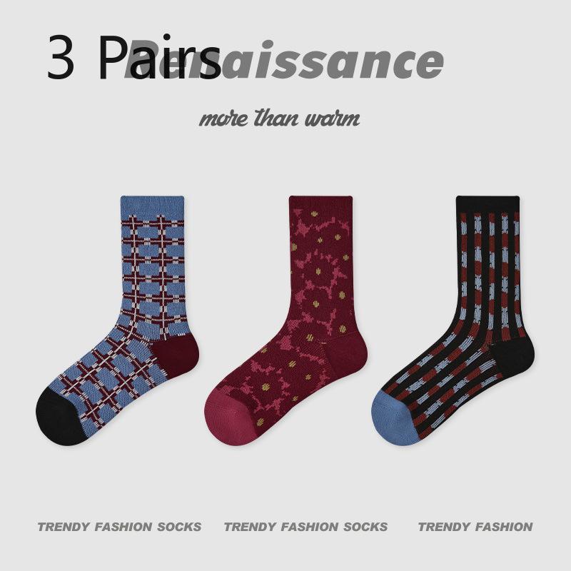 3 Pairs of Female Spring and Autumn  New Trend Retro Tube Socks