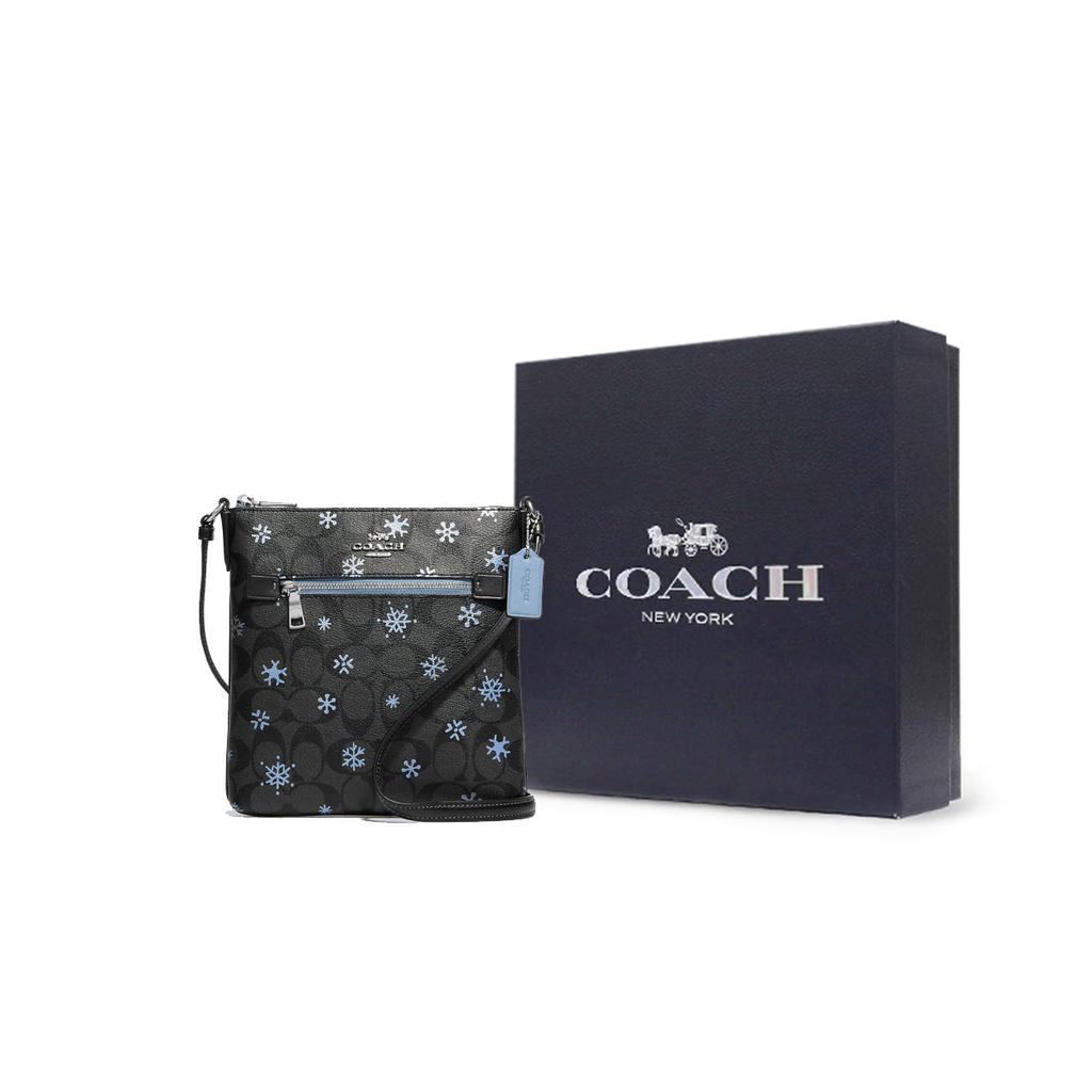 New COACH Rowan Coated Canvas With Smooth Leather Document Bag, Shoulder Bag, Crossbody Bag Mini Women's Black CF285-SVV2W