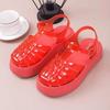 Fashion Women's New Thick Soled Jelly Sandals 2025 Summer Fashion Multifunctional Woven Hollow Flat Roman Shoes Women's Platform Sandals