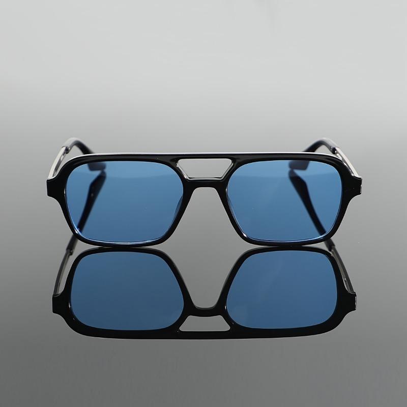 Non-polarized Casual Style Men Square Frame Dual Beam Fashion Sunglasses for Running, Anti Glare Hollow Men Shades