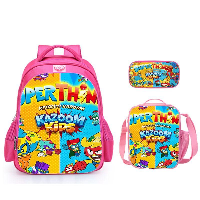 Super Zings Burden Reduction Lightweight School Bag + Meal Bag + Pencil Case Cartoon Printing Pattern - Three-Piece Straight Set
