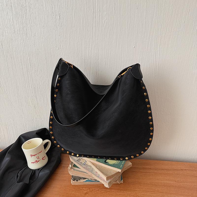 Persality Horseshoe Shape PU Solid Hasp Women's Shoulder Bags  Exquisite Rivets Large Capacity Versatile Crossbody Bag