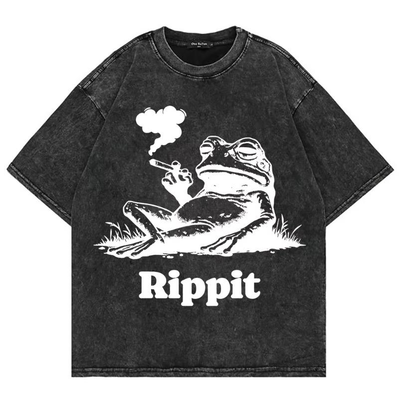 100% Cotton Vintage Washed Y2K Funny Rippit T Shirt Fashion Men/Women Aesthetic Retro Frog Oversize Loose Wash Tees Shirts
