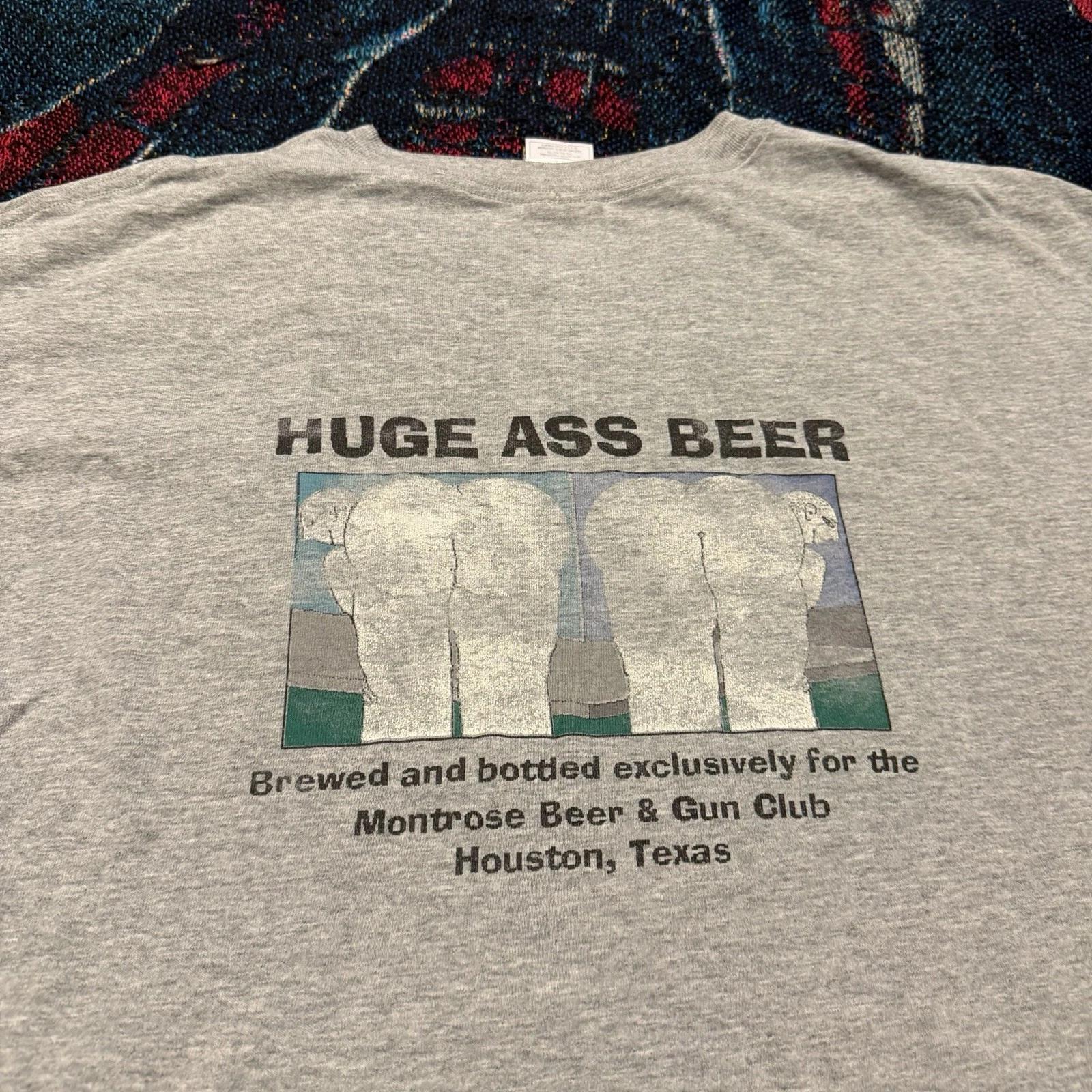 Винтажная футболка 90-х Huge Ass Beer Хьюстон Техас Пародия Мужская XXL Серая Оружие S