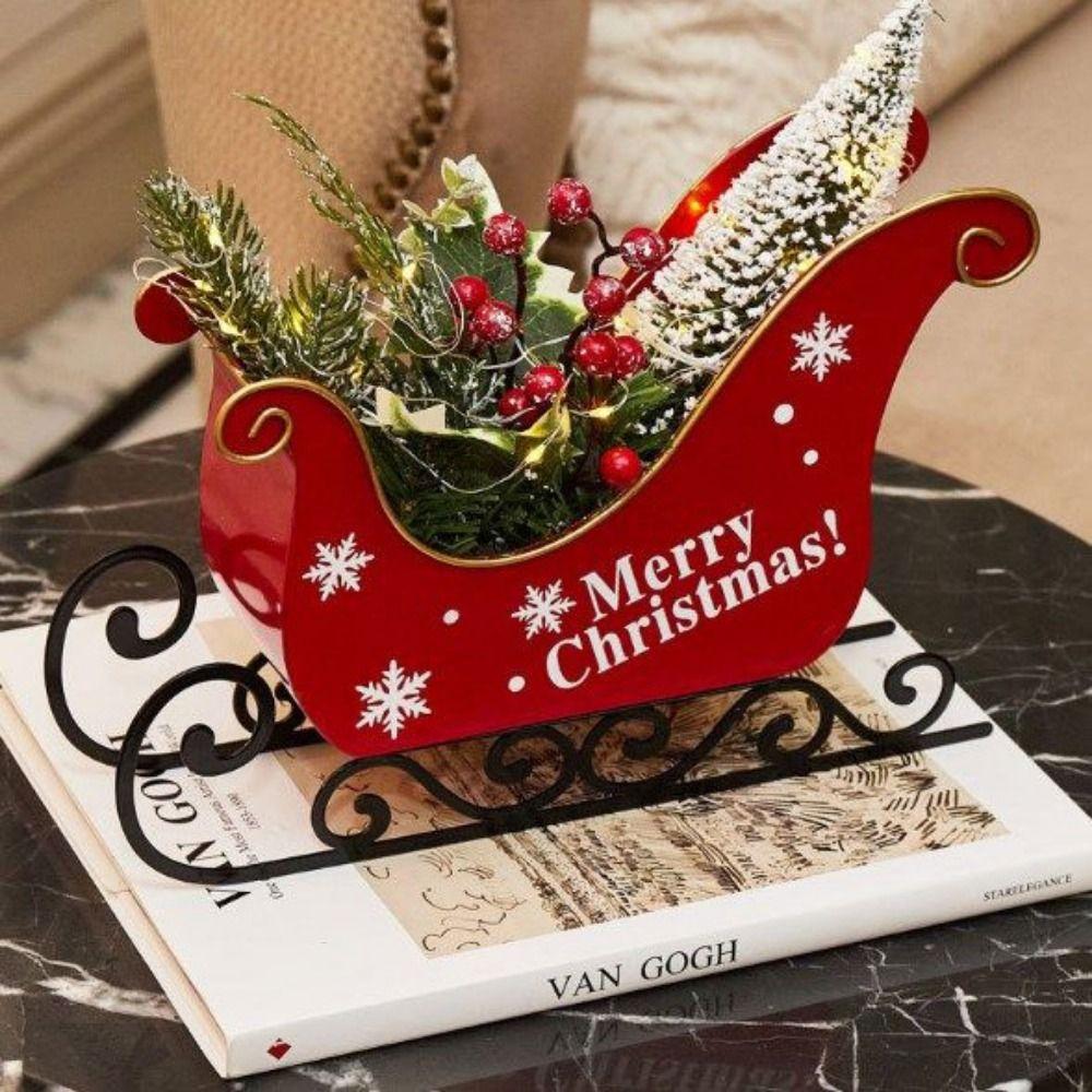 Durable Christmas Sleigh Ornament Reusable Santa Claus Sled Figurine Sleigh Car Ornament  Wedding