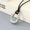 Stainless Steel Irregular Circle Pendant Necklace for Men Women Black Leather Cord Hip Hop Minimalist Jewelry Gift Daily Wear