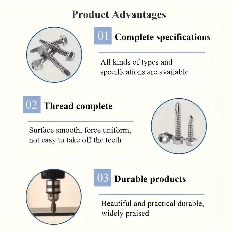 50/100pcs Carbon Steel Cross Round Head With Pad Self Drilling Self Tapping Screw With Pad For Warsaw Drill Tail Dovetail Screw