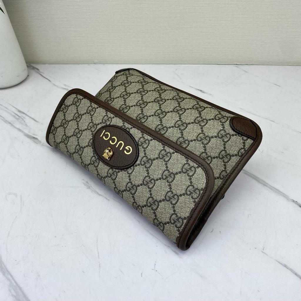 [Pre-Owned] Neo Vintage Series Gold Foil Logo Monogram Tiger Head Decorative Striped Shoulder Strap Canvas And Leather Messenger B - Excellent #7MEK5G
