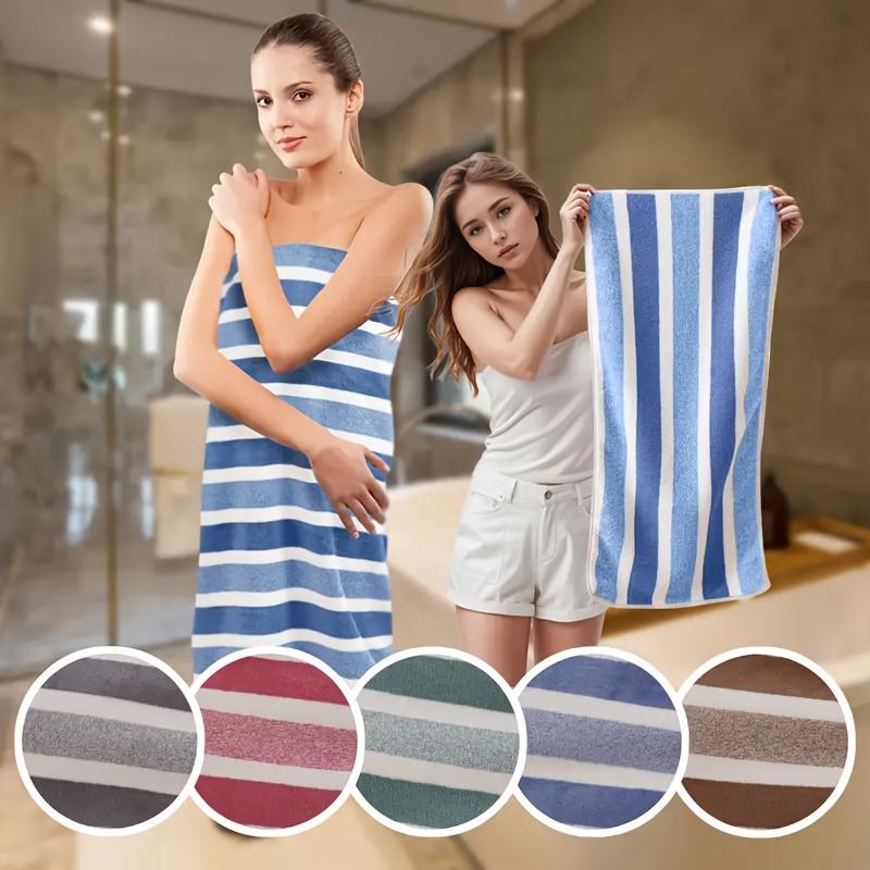 Striped Super Soft Bath Towel, Coral Velvet Material, Quick Drying Absorbent, Suitable for Swimming Pool, Beach, RV, Yoga, Gym