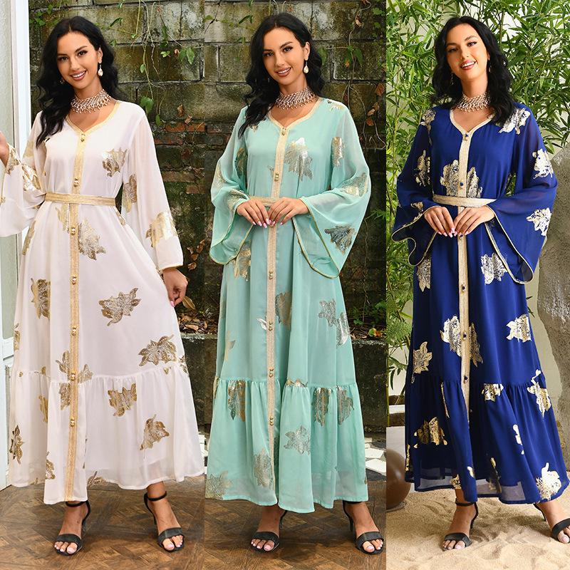 AB213 Gold Stamping Chiffon Plus Size Muslim Long Dress