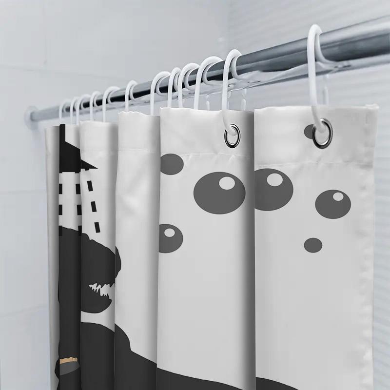 Stylish T-Rex Shower Curtain Set For Bathroom Decor Black Silhouette Design With Bubble Pattern