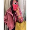 Lässige Wildleder Damen Kurzjacke Locker Stehkragen Reißverschluss Langarm Taschen Mantel Herbst Damen Kurze Oberbekleidung