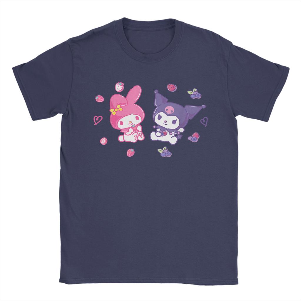 Casual Kuromi and My Melody Berries TShirt for Unisex Round Collar Cotton T Shirts  Short Sleeve Tees Big Size Clothes