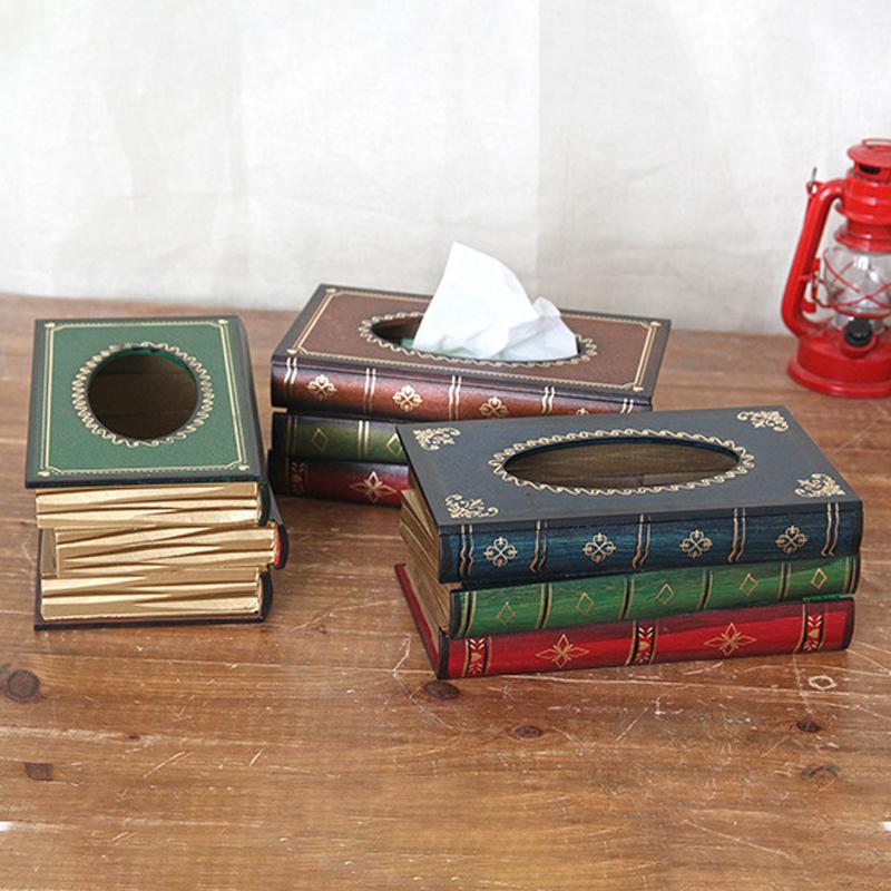 Creative American Retro Wooden Tissue Box European Simulation Art Book Napkin Box Home Decor Room Kitchen Napkin Storage Case