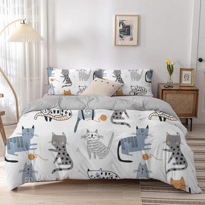 Animal Kitty King Queen Duvet Cover Lovely Pet Cat Bedding Set Cartoon Quilt Cover 2/3pcs Colorful Polyester Comforter Cover