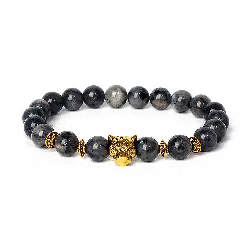 Leopard Head Beaded Bracelets for Men Women 8mm Rock Lava Stone Crown King Lion Charm Bracelet Set Natural Stone Elastic Jewelry