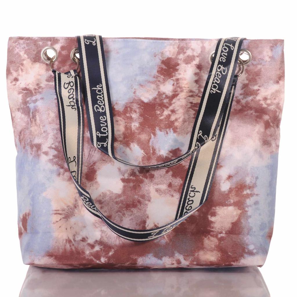 Modern Beach Bag In Batik Look with Zipper