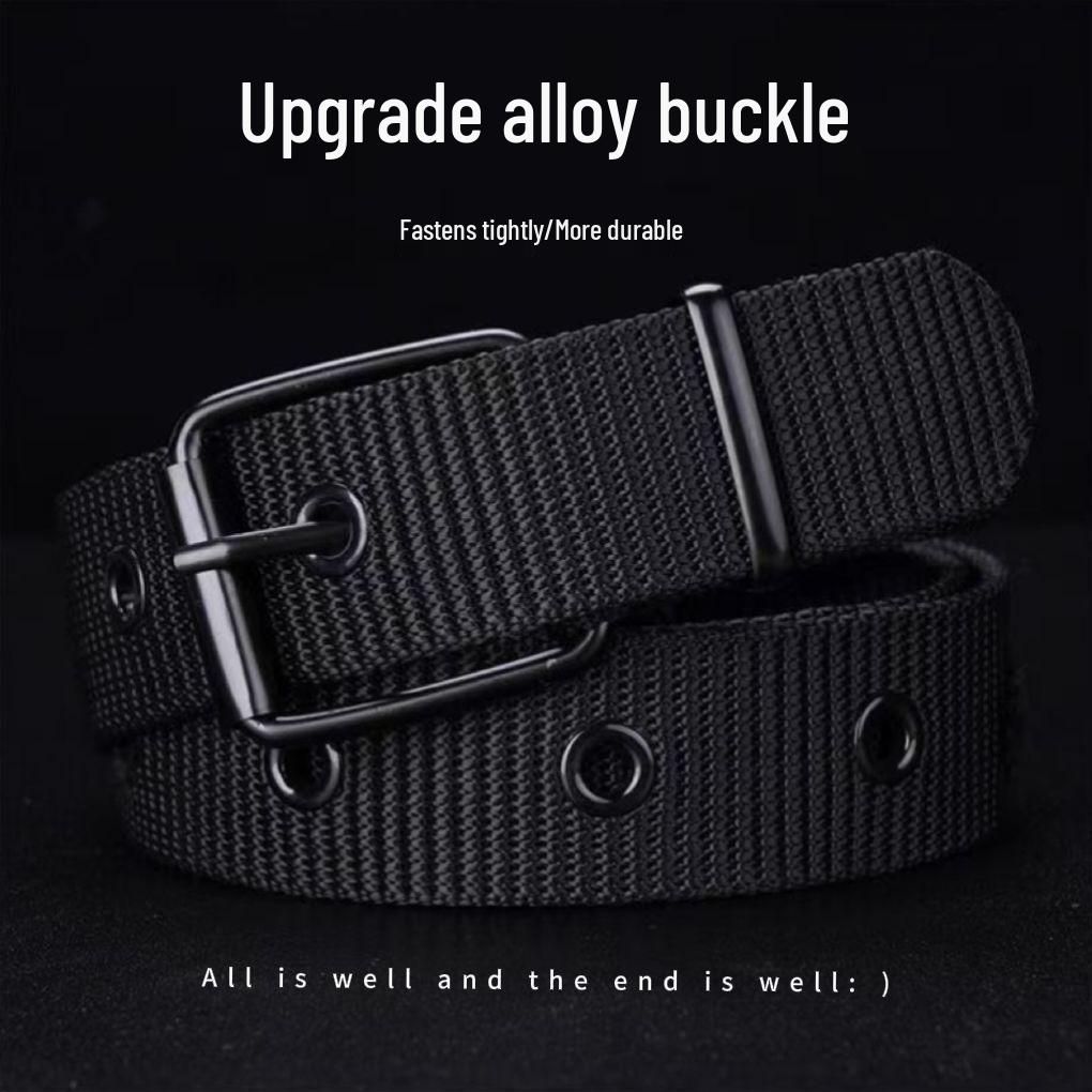 Men's Multi-Hole Military Canvas Leather Belt - Pin Buckle for Jeans & Work