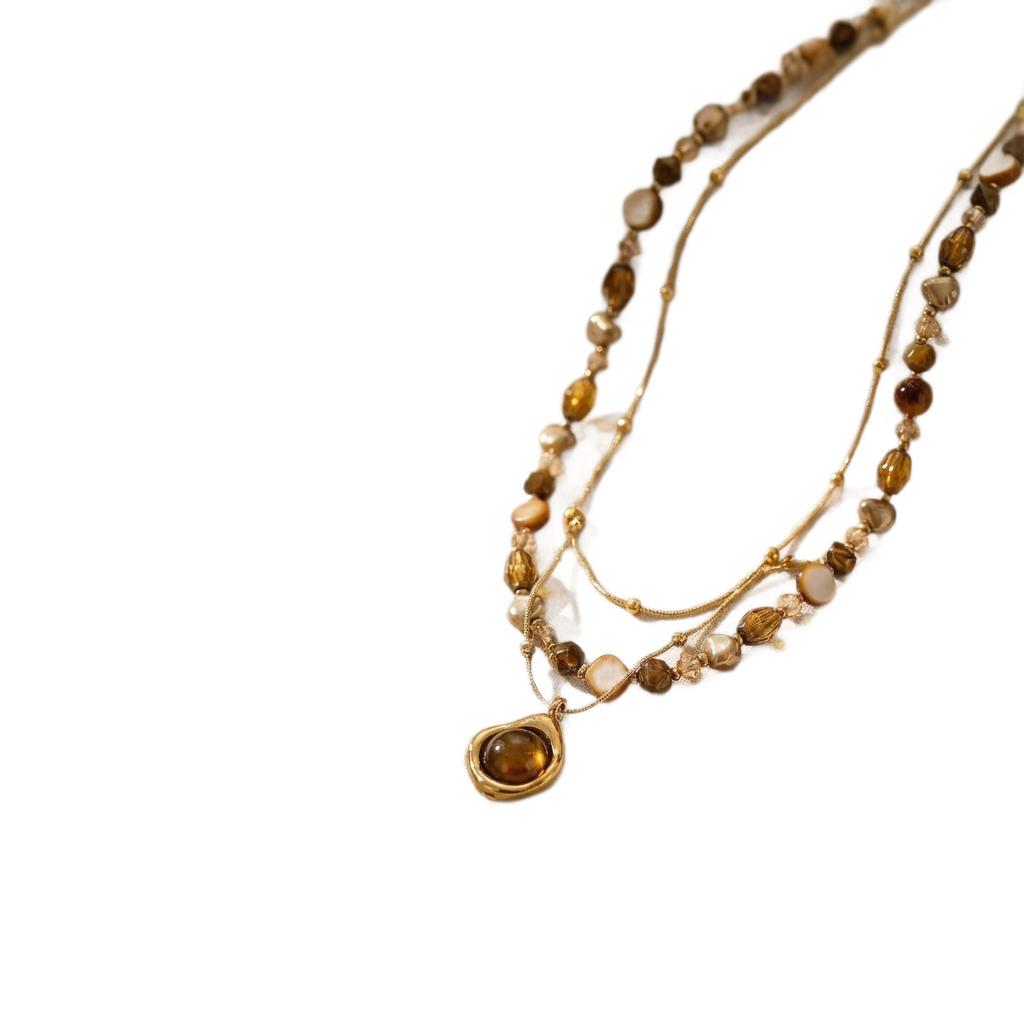 Retro tiger's eye stone beaded long necklace women's accessories summer 1011 new high-end light luxury niche sweater chain