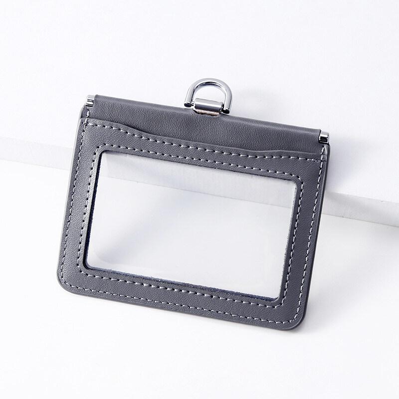 Double Sided Transparent PVC and Real Leather Work Card Holder with Lanyard Staff Hanging Neck Anti-interference Protection ID Badge Cards Cases