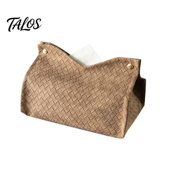 Space Saving Bedroom Storage Bag PU Leather Tissue Box Holder, with Snap Design, Portable Foldable Decorative Balcony Napkin Facial Paper Organizer