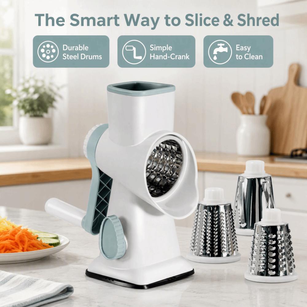 3 Sharp Drums Rotary Cheese Grater 3 in 1 Vegetable Shredder Peanut Nuts Grinder Garlic Potato